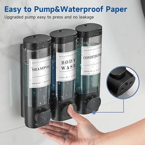 Shampoo and Conditioner Dispenser,Shower Soap Dispenser 3 Chamber No Drill Wall-Mounted Shampoo Dispenser for Shower Wall Mounted Shower Dispenser for Bathroom Hotel Large Capacity,Black thumbnail 4