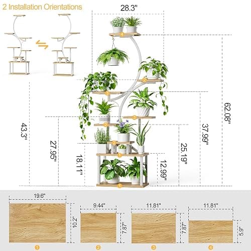 BACEKOLL 8-Tiered Plant Stand With Grow Lights - 62" Tall Indoor Shelf for Multiple Plants, Metal S-Shaped Flower Holder Rack for Home, Patio (White) thumbnail 2