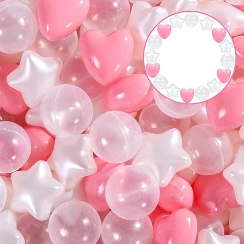 Heopeis Ball Pit Balls 100 200 500 1000 Plastic Balls for Toddlers Phthalate Free BPA Free Crush Proof Balls in Reusable Play Toys for Kids with Storage Bag Indoor Outdoor - Pink+pearl White+clear - 100 thumbnail 9