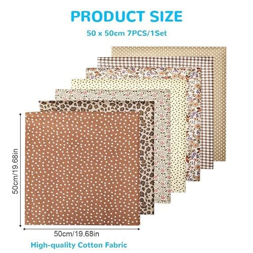 Aucuu 7er Set Baumwollstoff Paket, 50 x 50cm Stoffe zum Nähen, Patchwork Stoffe, Patchwork zum Quilten, Stücke Paket zum Quilten, DIY Basteln Handwerken, Puppenkleidung thumbnail 3