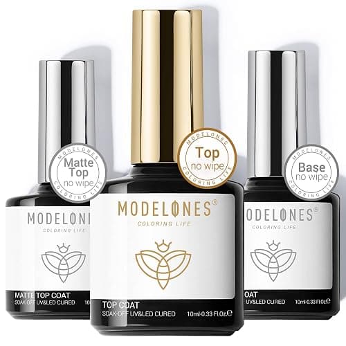 Modelones Matte Gel Top Coat and Base Coat for Gel Nail Polish, 3Pcs 10 ml No Wipe Matte Effects & Shiny Top Coat, Long Lasting High Gloss DIY at Home - Image 1