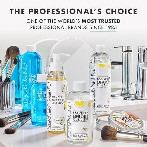 Cinema Secrets Original Blue Vanilla Makeup Brush Cleaner Solution - Professional Cleanser for Makeup Brushes - Quick-Drying, Rinse-Free Formula - Removes Stubborn Waterproof Make Up thumbnail 8