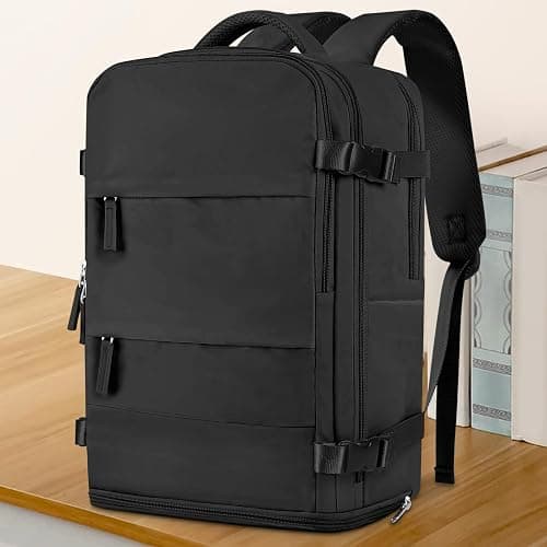 coowoz Large Travel Backpack For Women Men,Carry On Backpack Flight Approved,Hiking Backpack Waterproof Outdoor Sports Rucksack Casual Daypack Fit 15.6 Inch Laptop Shoes Compartment (Black) thumbnail 2