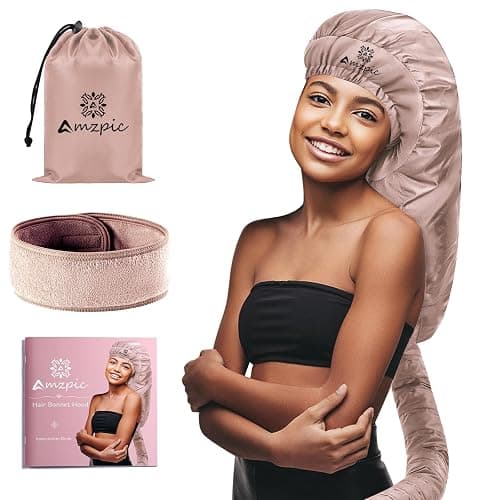 Bonnet Hair Dryer Attachment - Bonnet Hood Dryer with Headband That Reduces Heat Around Ears and Neck, Use for Hair Styling, Hair Drying, Curling and Deep Conditioning (Extended Version, Pink) - Image 1