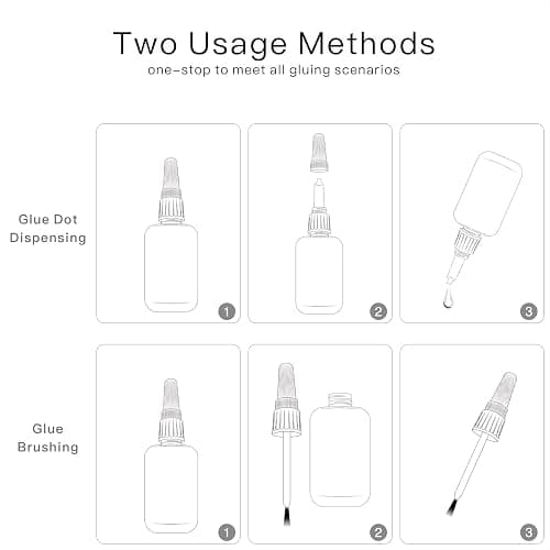 (2-in-1) Super Glue with Brush Applicator & Nozzle,Mess Free Superglue Brush,Instant Glue for All Purpose and Fast Setting,3000 CPS No Stain Waterproof Clear Ca-Glue thumbnail 2