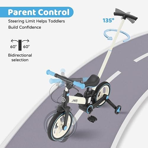 JMMD 6 in 1 Toddler Bike with Push Handle for Kids 18-60 Months, 12" Foldable Balance Bike with Training Wheels, Pedals, Brakes, Kickstand, Push Tricycle Toddler Gift & Toys for Boy & Girl thumbnail 3