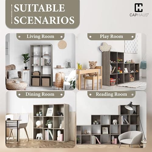 CAPHAUS Sturdy Room 13-Inch Cube Storage Organizer Shelf, with Extra Thick Exterior Edge, Open Storage Shelf Divider, Bookcase, 6-Cube / 8-Cube / 9-Cube, Colors Available in Rustic Grey Oak and White thumbnail 6