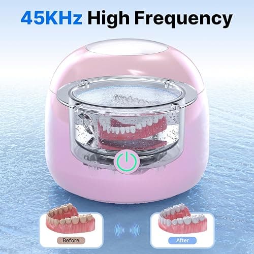 CXRUY Ultrasonic Retainer Cleaner - UV Dental Cleaning Pod Night Guard Cleaner for Dentures, Aligner, Braces, Toothbrush Heads, Jewelry (Pink) thumbnail 3