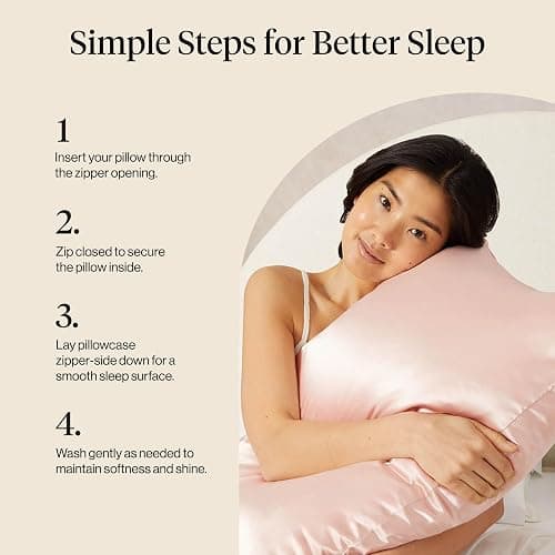 Kitsch Satin Pillowcase with Zipper for Hair & Skin, Softer Than Silk Pillow Cases Queen, Smooth Pillow Covers, Machine Washable, Wrinkle-Free, Cooling Satin Pillow Cases Standard Size 19"x26" (Blush) thumbnail 6