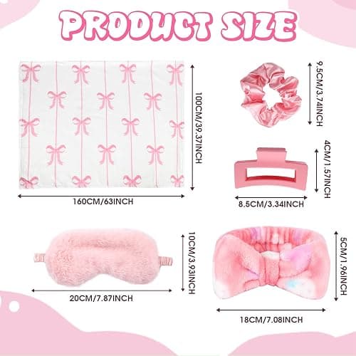 WAYASDCU 30 Pcs Sleepover Party Supplies for Girls, 6 Style Cute Pink Bow Blanket 6 Hair Clips 6 Hair Ties 6 Plush Pink Eye Mask Cover 6 Coral Fleece Spa Headband for Slumber Party Supplies for Girls thumbnail 5