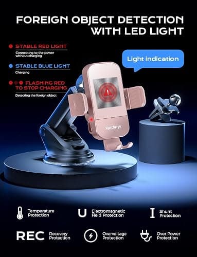 CHGeek Wireless Car Charger, 15W Fast Charging Auto Clamping Car Charger Phone Mount Phone Holder fit for iPhone 15 14 13 12 11 Pro Max Xs, Samsung Galaxy S25 Ultra S24 S23 S22, S21, S20, Pink - Upgraded Wireless Car Charger-Pink thumbnail 9