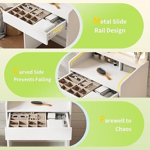 Dowinx Makeup Small Vanity Desk with Mirror and Lights, Makeup Vanity with Drawer & Storage Shelves, Makeup Desk with 3 Lighting Modes & Adjustable Brightness, Dressing Table for Women Girls Bedroom thumbnail 4