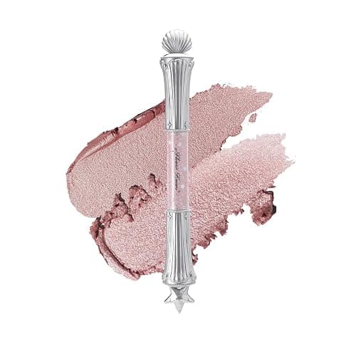 Flower Knows Shell's Jewel 2-in-1 Under Eye Highlighter Stick,Smudge-Proof Creamy Shimmer EyeShadow Stick,Dual-Color Highlighter,Convenient Multi-Use Makeup Pencil,(02 Peachy Pink) - Image 1