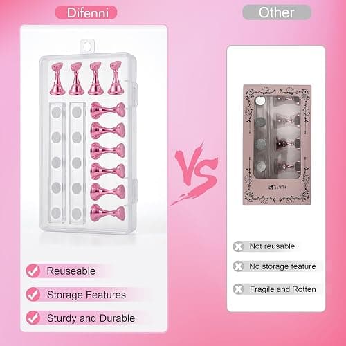 Difenni Nail Stands Acrylic Nail Art,Press on Nail Stand Magnetic Nail Tips Practice Holder 54 Pcs Reusable Adhesive Putty for DIY Painting(Pink thumbnail 6