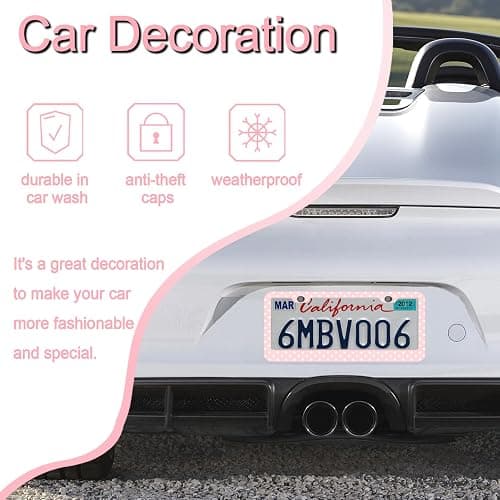 Polka Dots License Plate Frames，Polka dots Car Accessories for Women and Men ，Cute License Plate，Aluminum License Plate Frame Fits Standard US Vehicles Size 12.2 x 6 Inch (Pink-Polka dots) thumbnail 4