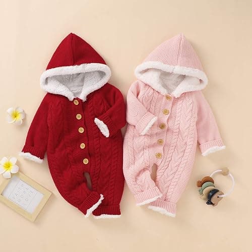 Haokaini Neugeborene Baby Kapuze Strick Strampler Fleece Pullover Wärmer Schneeanzug Overall Overalls Onesies Baby Winter Oberbekleidung für Jungen Mädchen - 3-6 Monate - Rosa thumbnail 6