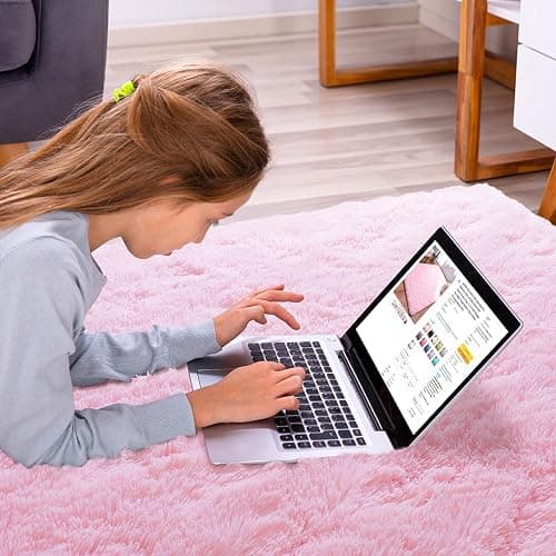 Softlife Pink Fluffy Area Rugs for Living Room, 6x9 Feet Rug for Bedroom Ultra Soft Girls and Boys Room Kids Room Nursery Rug, Shaggy Fur Indoor Plush Modern Floor Carpet Christmas Decor, Pink thumbnail 4