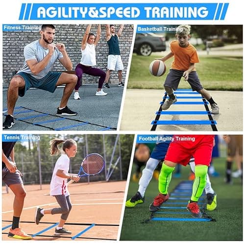 YGORTECH Soccer Speed Agility Training Set - 20FT Agility Ladder 12/16 Sports Cones and Soccer Kick Trainer Football Training Equipment Footwork Drills for Youth and Adults thumbnail 5