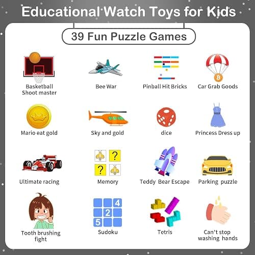 Phyulls Smart Watch for Kids, Smart Watch Toys with 39 Games Camera Video Recorder Music Alarm Calculator Calendar Flashlight Stopwatch Pedometer Gift Toys for 3-12 Years Old Boys and Girls (Black) thumbnail 4
