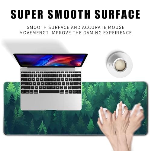 Forest Gaming Green Large Gaming Mouse Pad Keyboard Desk Pad Extended Mouse Pad Gaming Office Decor, Pc Laptop Mouse Pads Large (31.5x11.8 in) with Stitched Eges Non-Slip Base Mousepad XL thumbnail 4