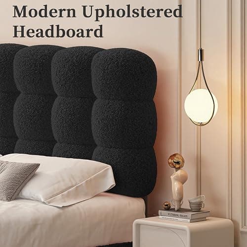 BarnFurin Queen Bed Frame, Platform Bed with Soft Boucle Upholstered Headboard, Two Bed Forms Design, Wooden Slats Support, No Boxing Spring Needed, Easy Assembly, Black thumbnail 4