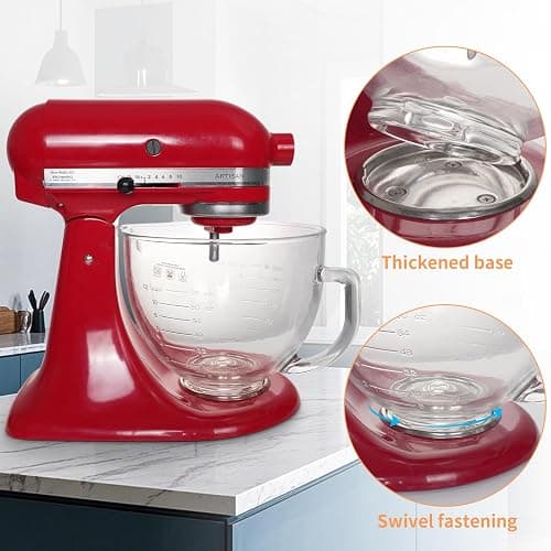 5QT Glass Bowl Compatible with KitchenAid 4.5 and 5-Quart Tilt Stand Mixers,Glass Mixing Bowl with Lid, Measurement Markers and Handle thumbnail 5