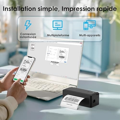 KNAON Imprimante d'étiquettes Bluetooth DHL 4 x 6 - Imprimante d'étiquettes d'expédition - Imprimante thermique pour Etsy, Shopify, Amazon - Noir thumbnail 4