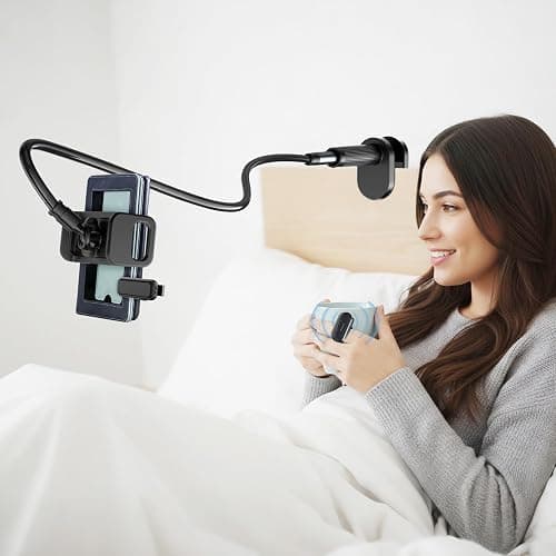 [Case-Friendly] Long Tablet Stand for Kindle with Page Turner Ring Remote, Gooseneck Holder for Reading in Bed with Clicker, eReader Accessories Gift for Readers Compatible with iPad iPhone Fire HD thumbnail 8