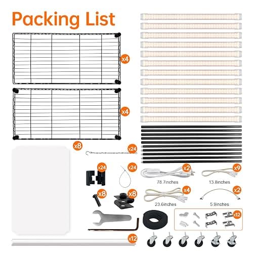 Bstrip Plant Shelf with Grow Lights, 4-Tier Large Grow Light Shelf with Wheels, 12-Pack 288W T8 Full Spectrum Grow Lights for Seed Starting,Seedling(57.4" L x 13.8" W x 59" H) thumbnail 9