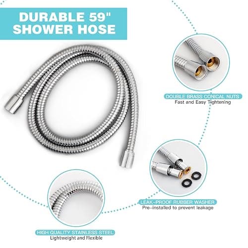 6-Setting Shower Head with Handheld, JDO High Pressure Hand held Shower Head, 4.7 Inch Chrome Detachable Showerhead Set with 59 Inch Stainless Steel Hose and Adjustable Showerhead Holder thumbnail 5
