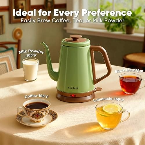 DmofwHi Gooseneck Electric Kettle(1.0L), 100% Stainless Steel BPA Free Classic Pour Over Coffee Kettle | Tea Kettle - Green thumbnail 4