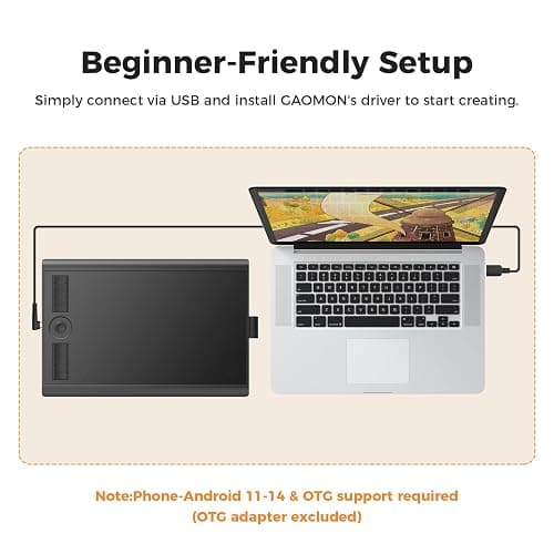 GAOMON M10K Drawing Tablet, 10x6 inch Large Graphics Tablet with Touch Ring, 8192 Levels Battery-Free Stylus, 10 Hot Keys, Art Tablet for Design, Writing, Editing, Work with Mac, Windows, Android thumbnail 8
