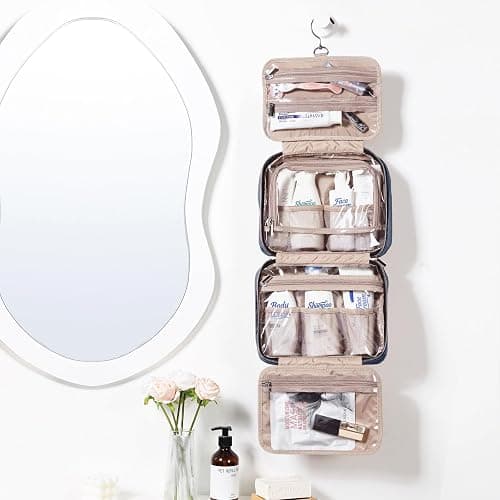 NISHEL Travel Toiletry Bag for women, Portable Hanging Organizer for Travel-Sized Shampoo, Conditioner, Brushes Set, Makeup Accessories, Medium Size, Aegean-Blue thumbnail 2