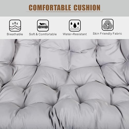 Double Hanging Egg Chair wth Stand, Patio Hammock Swing Chair with Cushion Loveseat for Bedroom, Balcony, Garden, Indoor, Outdoor thumbnail 6