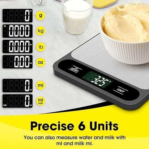 Mik-Nana Food Scale, 10kg/22lb Digital Kitchen Scale Weight Grams and Ounces for Baking Cooking Coffee Package Postage, 6 Units with Tare Function, LCD Display, Easy Clean Stainless Steel thumbnail 5