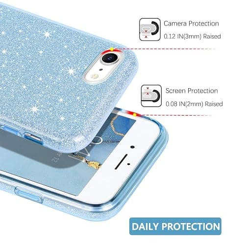 GUAGUA Compatible with iPhone SE 2022/2020 Case, iPhone 8/7 Case 4.7 Inch Glitter Sparkle Bling Cover for Girls Women with Extra Ring Kickstand Slim Protective Case for iPhone SE 3rd/2nd, Blue thumbnail 5