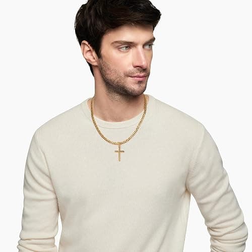Avotto 316L Stainless Steel Cross Chain Necklace Stocking Stuffers Christmas Gift for Men Boys, Silver Gold Black Mens Boys Necklaces 5mm Non-Fading Sturdy Cuban Chain with Cross Pendant 14-24inch thumbnail 2