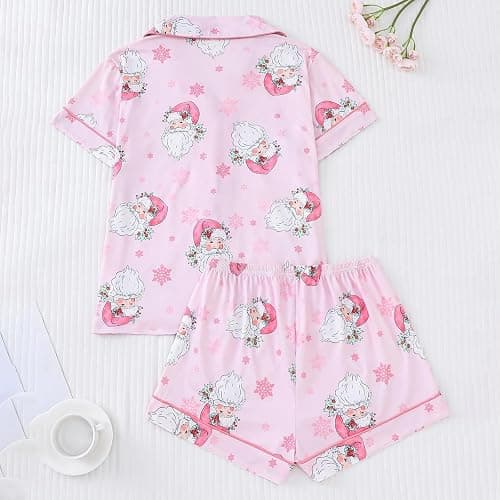 Christmas Pajamas For Women Set,Button Down Short Sleeve Shirts And Shorts Set Soft Casual Cute Xmas Print Pjs Sleepwear thumbnail 8