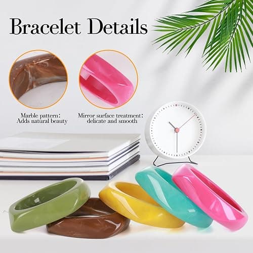 CUHBIV 6 Pcs Acrylic Resin Chunky Bangle Bracelets for Women, Colorful Glass Bracelets Vintage Wide Irregular Geometric Plastic Bracelet for Women Jewelry thumbnail 4