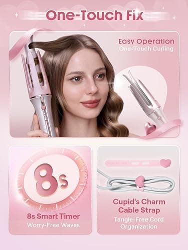 SHEGLAM Pink Curling Iron Automatic Gift for Woman (Pink, 1 inch) thumbnail 8