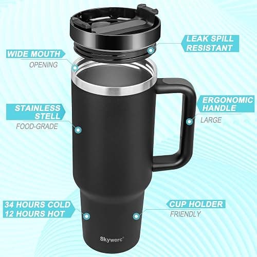 40 oz Tumbler with Handle and Straw, 2 in 1 Lid, Vacuum Insulated Stainless Steel Double Wall Water Bottle Travel Mug - Holiday Gifts for Women Men - Pink thumbnail 5
