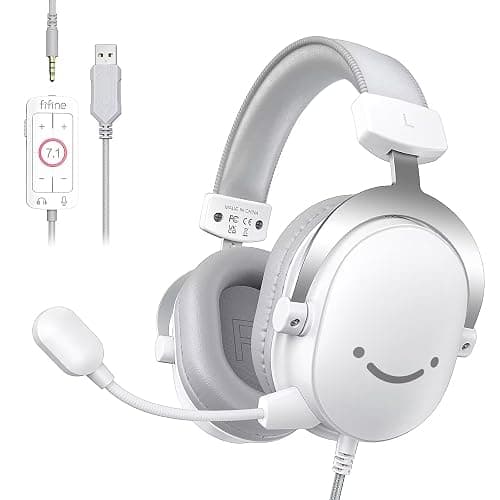 FIFINE H9W White 3.5mm/USB Gaming Headset | 7.1 Surround Sound Wired Headphones with Soft Earmuffs, Detachable Microphone for XBOX, PC, PS4, PS5, Streaming - Image 1