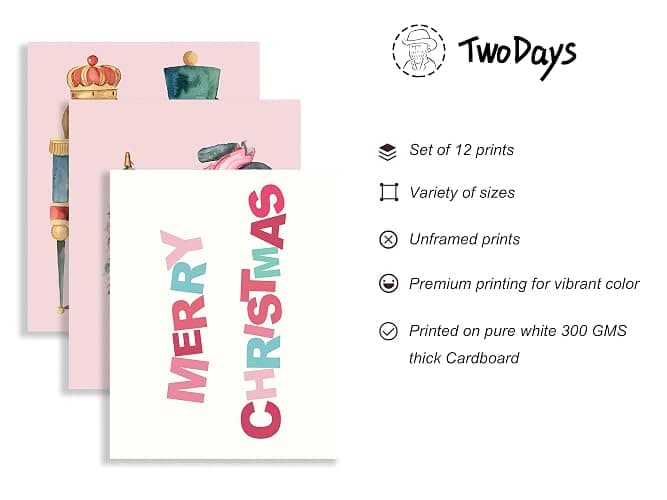 TwoDays Pink Christmas Wall Art, Pastel Holiday Xmas Aesthetic Poster for Room Decor, Vintage Santa Pine Tree Merry Gallery Artwork Prints. (Multi Sizes, 8" X 10" Largest, Set of 12, UNFRAMED) thumbnail 3