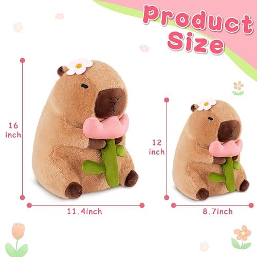 Achwishap Capybara Plush,Cute Plushies Capybara Stuffed Animals,Capybara Plush Toys,Kawaii Plushie Stuffed Toy with Flower Plushies Gifts for Kids Adults Birthday Plushies,Brown 12” thumbnail 3