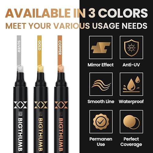 BIGTHUMB 6Pcs Liquid Chrome Paint Markers, Dual Tips Gloss Mirror Marker, Oil-based Permanent Chrome Maker, Reflective Metallic Pen Markers for Repairing, Model Painting DIY Art Projects thumbnail 2