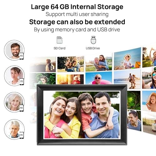 64GB FRAMEO 10.5 Inch Smart WiFi Digital Photo Frame 1920x1280 FHD IPS LCD Touch Screen, Auto-Rotate, 64GB Storage, Support SD Card & USB Drive, Share Moments Instantly via Frameo App from Anywhere thumbnail 7