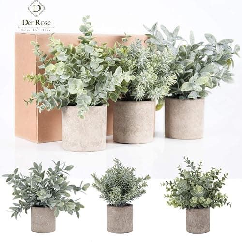 Der Rose 3 Pack Mini Potted Fake Plants Artificial Plastic Eucalyptus Plants Topiaries for Home Office Desk Farmhouse Room Decor - Grey thumbnail 8