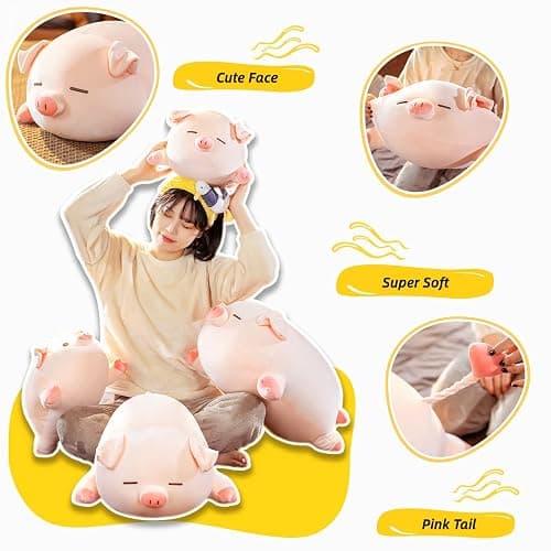 CHDGIOHA Pig Stuffed Animal Plush Pillow - 15.7'' Kawaii Soft Pig Hugging Pillow, Adorable Cuddle Plush Toy, for Kids, Girlfriend, or Adults, Perfect for Christmas and Birthdays (Squint, 15.7in) - Squint - 15.7in thumbnail 3