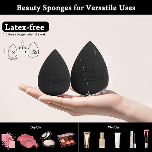 Real Perfection Makeup Sponge Set Blender Sponges, Latex-Free Beauty Makeup Sponges 7 pcs with 1 Travel Container Case for Blending Foundation Liquid Cream and Powder (Black) thumbnail 5