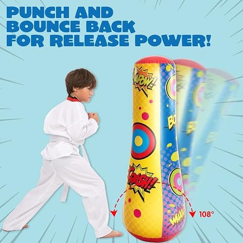JOYIN Punching Bag for Kids, 47 Inches Kids Punching Bag with Bounce-Back Action, Double-Sided Inflatable Punching Bag(1 Pack) thumbnail 4